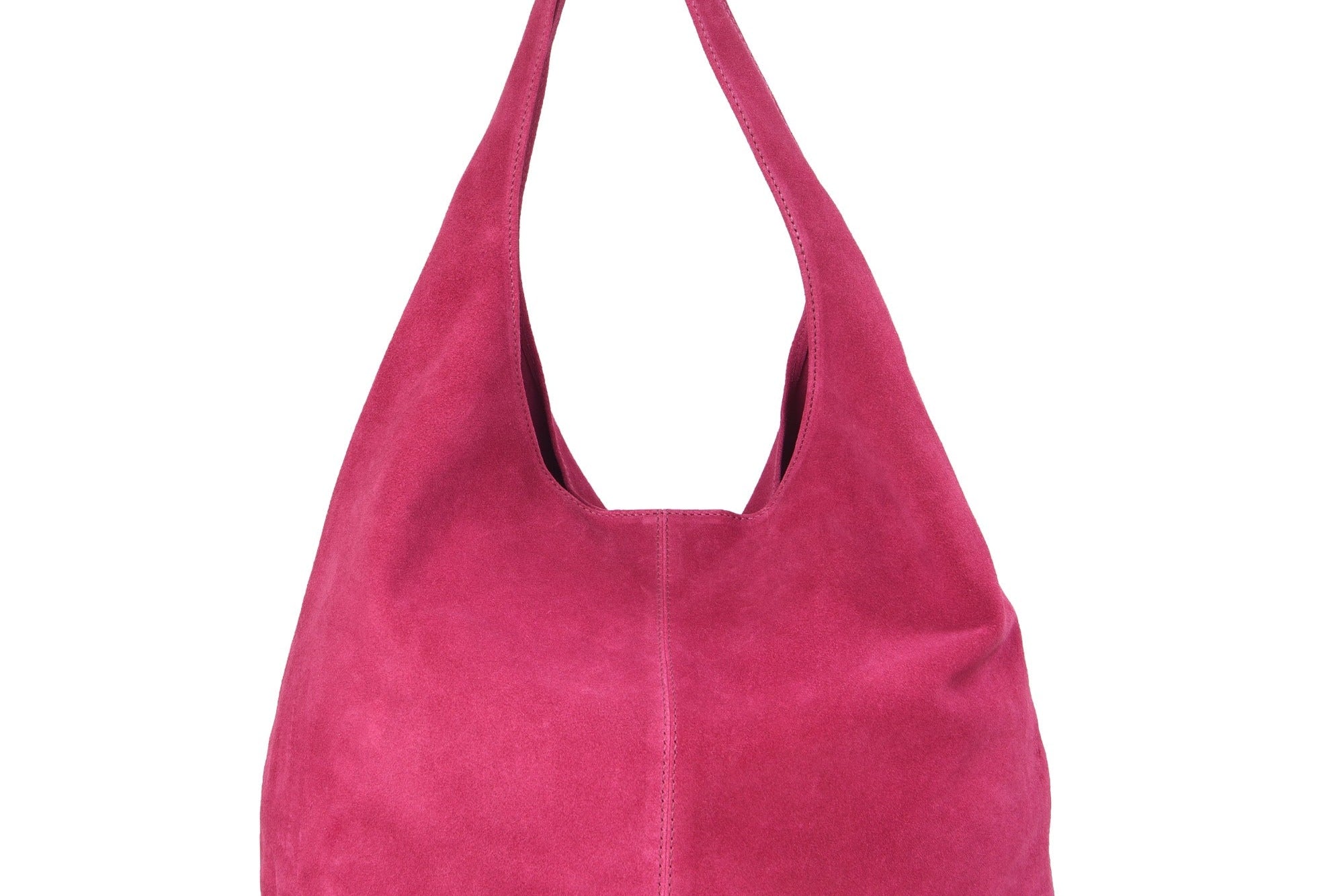 Raspberry Suede Leather Hobo Boho Shoulder Bag
